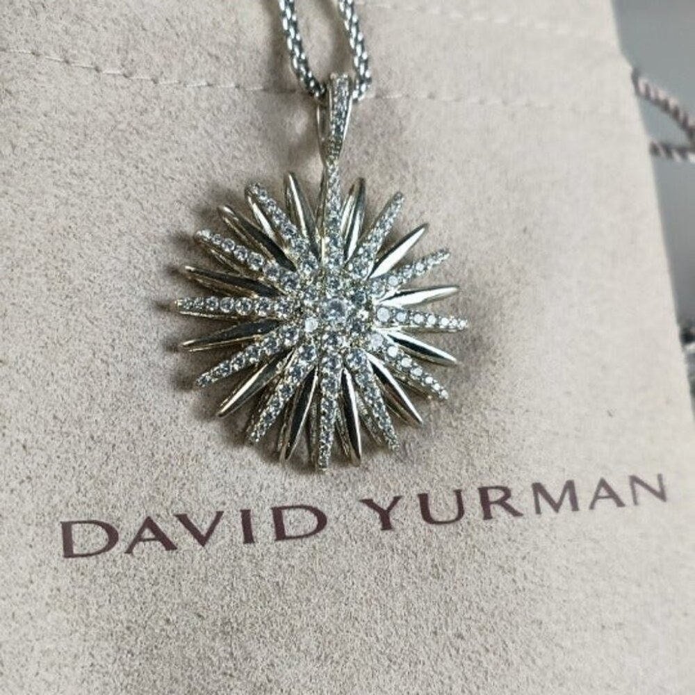 David Yurman 925 Silver Starburst Necklace with Diamonds